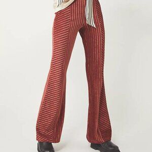 Free People Slim Pull-On Velvet Flare Pants, Cherry Chocolate, Size M